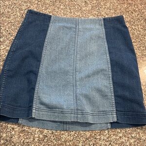 Free People Two-Tone Denim Skirt - Dark Blue and Light Blue